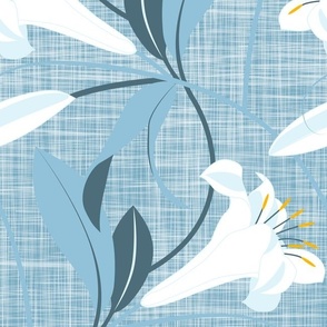 lily vines in blue and gray tones - large scale