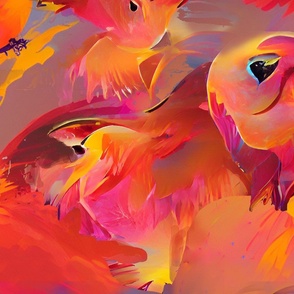 red cardinal, birds, abstract art. 