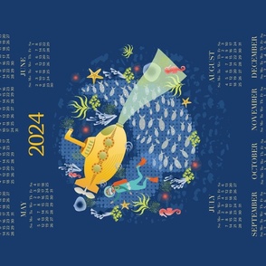 2024 calendar / Under the Sea tea towel / blue 