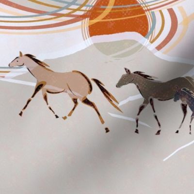 Large--Gallop into the Sunset-Whimsical Wild Horses in the Sky