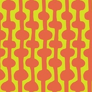 Smaller / Groovy graphic two tone ogee stripe / Hand drawn feel / irregular shapes / orange on a green ground