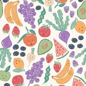 Happy Fruit and Vegetables-Cute Kids Eat Healthy food_Medium - Bright Multi