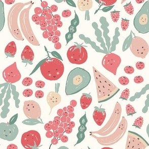 Happy Fruit and Vegetables-Cute Kids Eat Healthy food_Medium - Pink and Green 