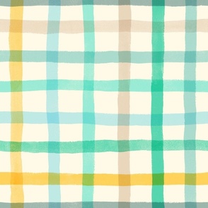 hand painted watercolor plaid check pastel yellow aqua cream large scale