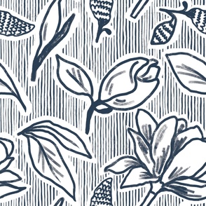 Magnolia elements with navy wobbly stripes