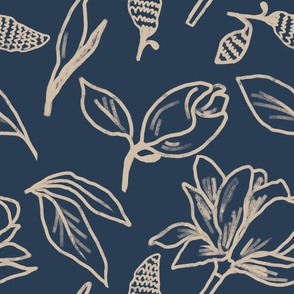Magnolia elements taupe on navy
