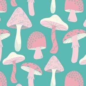 Mushroom Glenn - pink and mint green