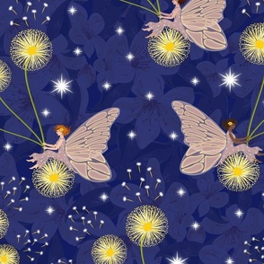 Little Girl Night Sky Bedroom Decor, Night Time Stars and Magical Flying Faerie, Baby Girl Nursery Star Dots on Dark Midnight Blue, Enchanted Fairies, Magical Wands, Twinkling Stars, Forest Magic, Magical Fairy Dust, Fantasy Fairies Forest Starry Skies