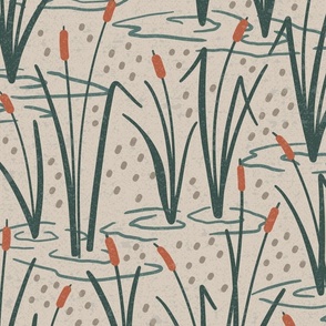 Cattails - Lake Life Collection (Linen and Green) (Large / Jumbo)