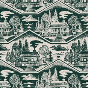 Cozy Cabin Block Print, Evergreen & Taupe