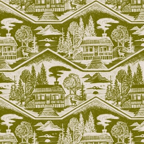 Cozy Cabin Block Print, Avocado & Taupe