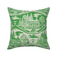 Cozy Cabin Block Print, Kelly Green & Taupe