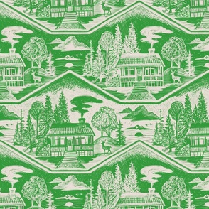 Cozy Cabin Block Print, Kelly Green & Taupe