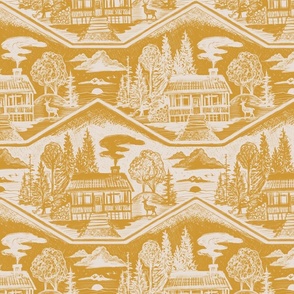 Cozy Cabin Block Print, Dandelion and Taupe