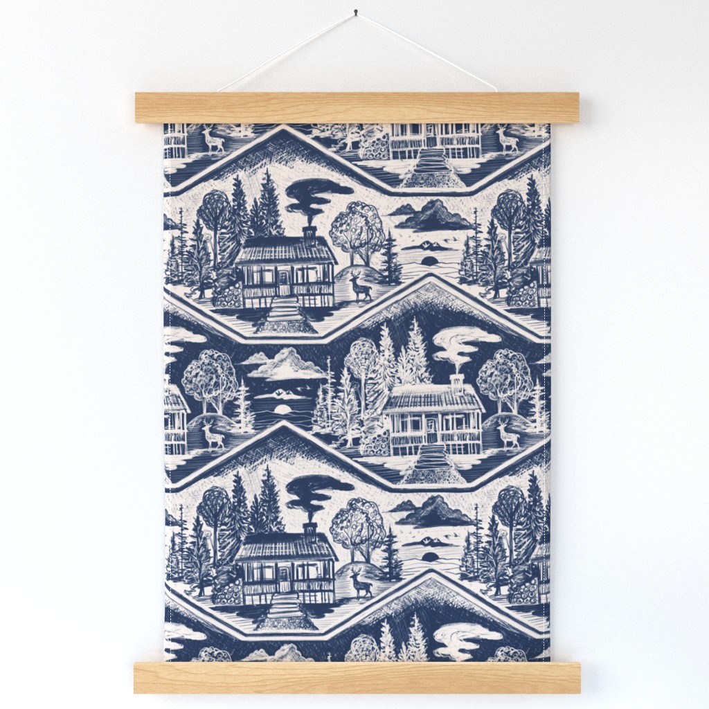 Cozy Cabin Block Print, Navy & Taupe