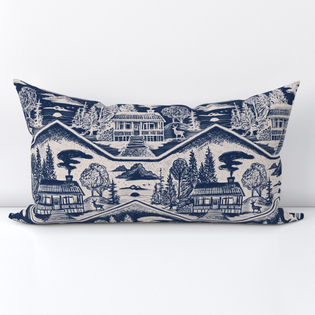 Cozy Cabin Block Print, Navy & Taupe