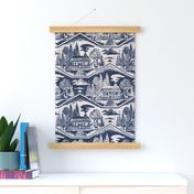 Cozy Cabin Block Print, Navy & Taupe