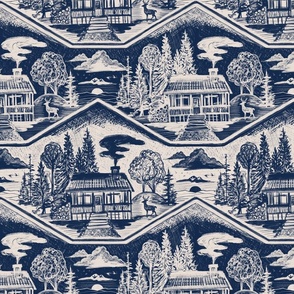 Cozy Cabin Block Print, Navy & Taupe