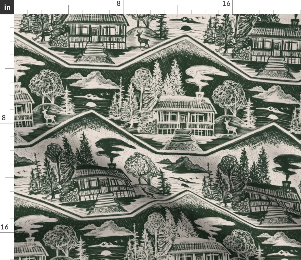 Cozy Cabin Block Print, Forest & Taupe