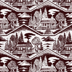 Cozy Cabin Block Print, Oxblood