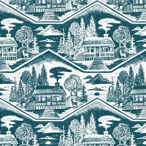 Cozy Cabin Block Print, Deep Teal