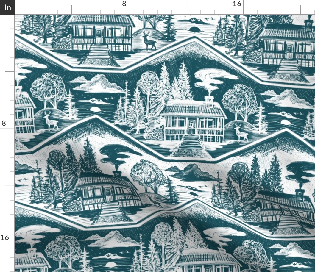 Cozy Cabin Block Print, Deep Teal