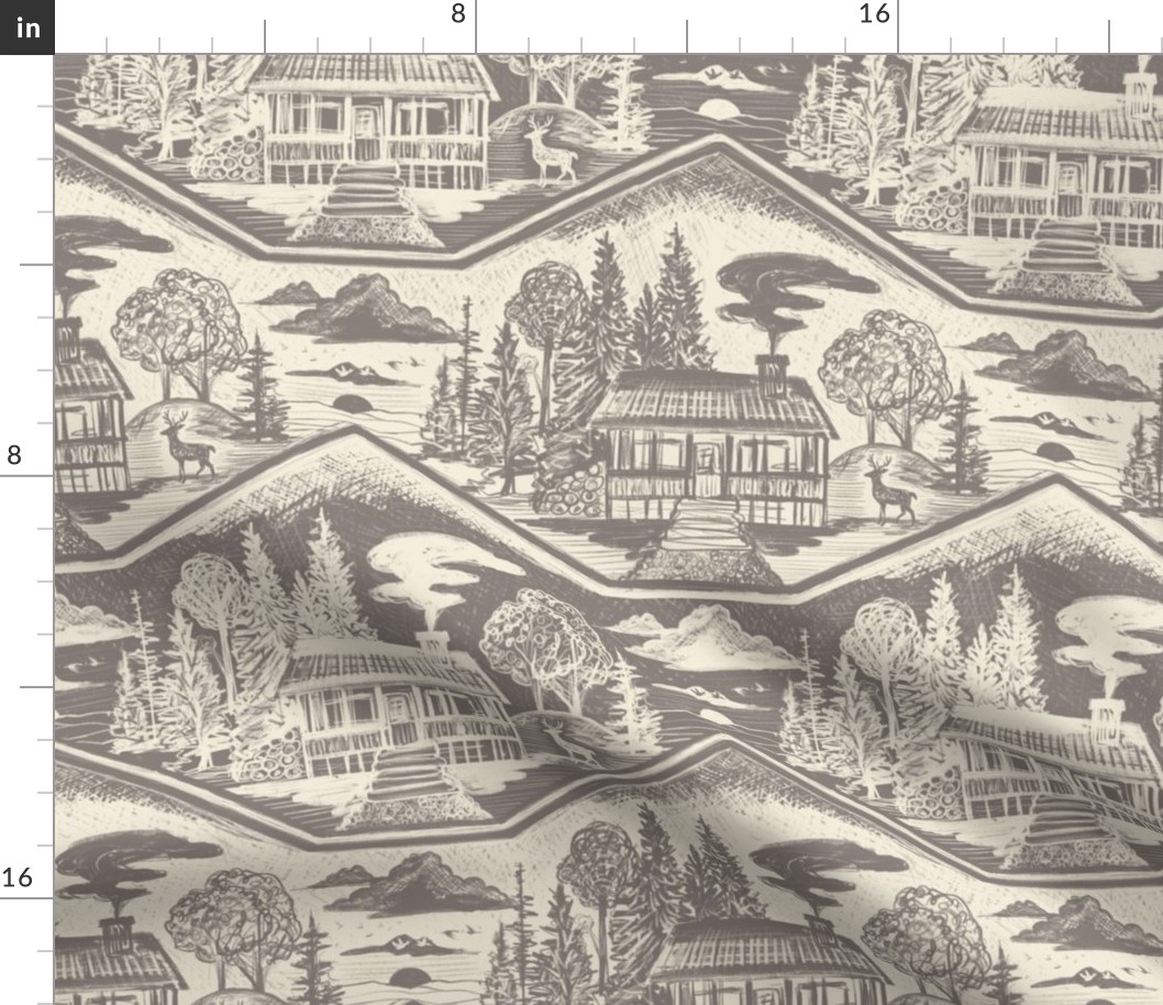 Cozy Cabin Block Print, Warm Grey & Ivory