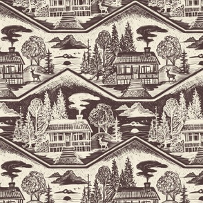 Cozy Cabin Block Print, Raisin & Ivory