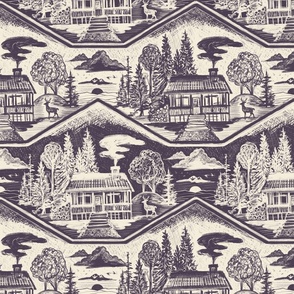 Cozy Cabin Block Print, Plum & Ivory