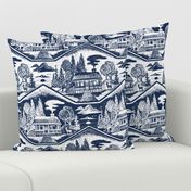 Cozy Cabin Block Print, Navy on Bone