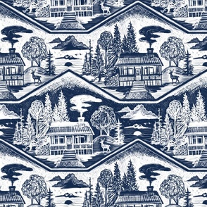 Cozy Cabin Block Print, Navy on Bone