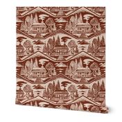 Cozy Cabin Block Print, Burnt Sienna & Taupe