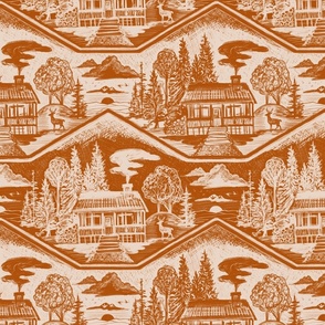 Cozy Cabin Block Print, Burnt Orange & Taupe