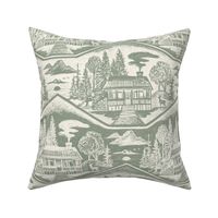 Cozy Cabin Block Print, Sage and Ivory