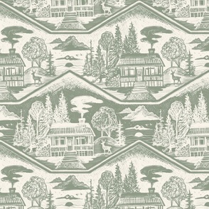 Cozy Cabin Block Print, Sage and Ivory
