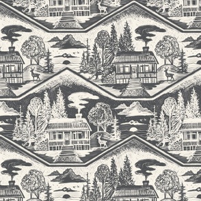 Cozy Cabin Block Print, Steel Grey & Ivory