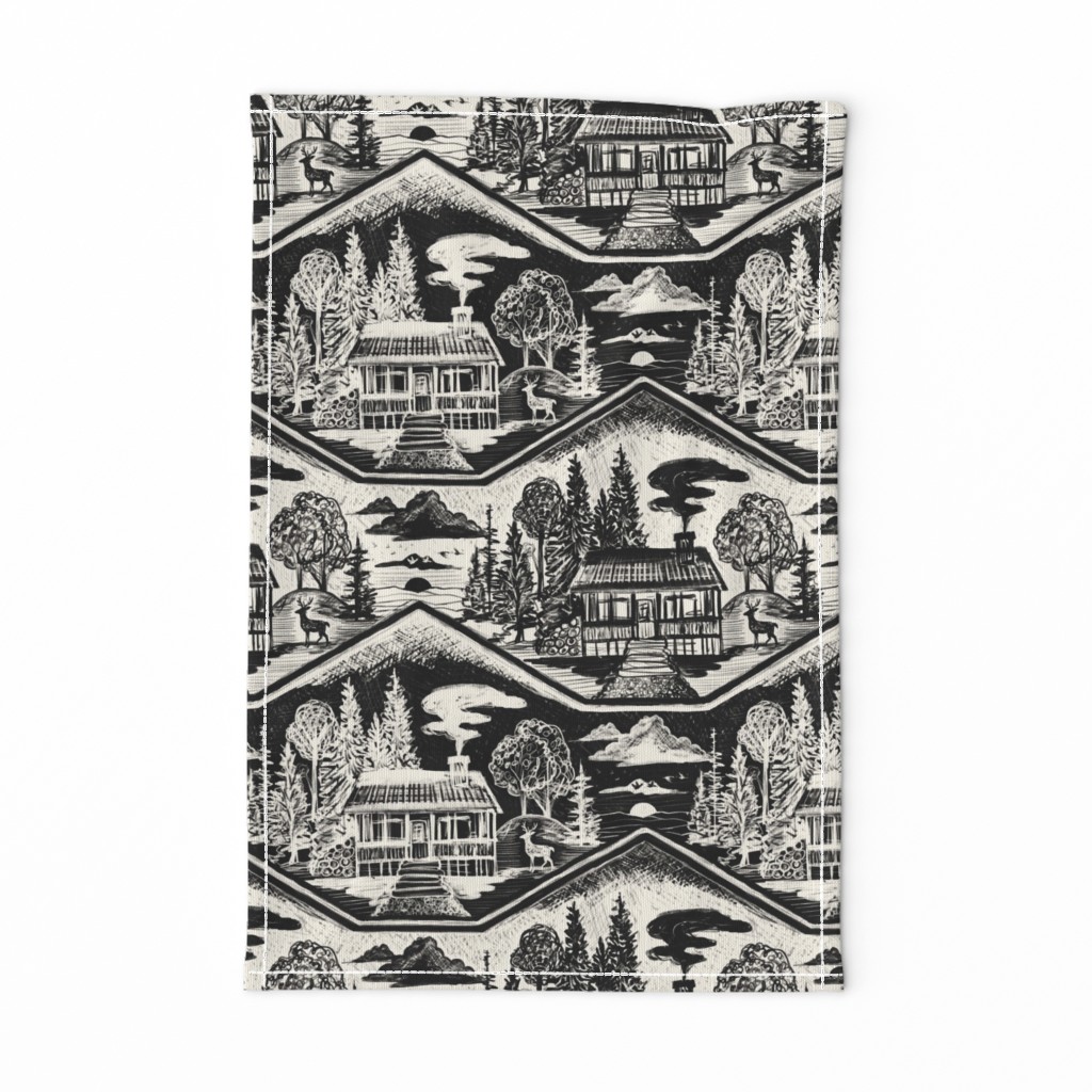 Cozy Cabin Block Print, Black & Ivory