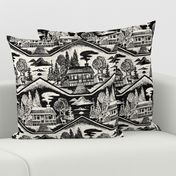 Cozy Cabin Block Print, Black & Ivory