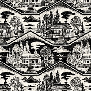 Cozy Cabin Block Print, Black & Ivory