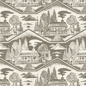 Cozy Cabin Block Print, Taupe & Ivory