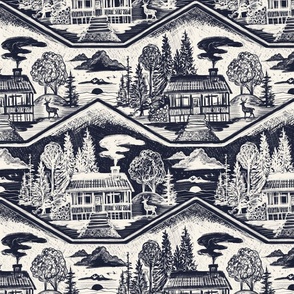 Cozy Cabin Block Print, Midnight & Ivory