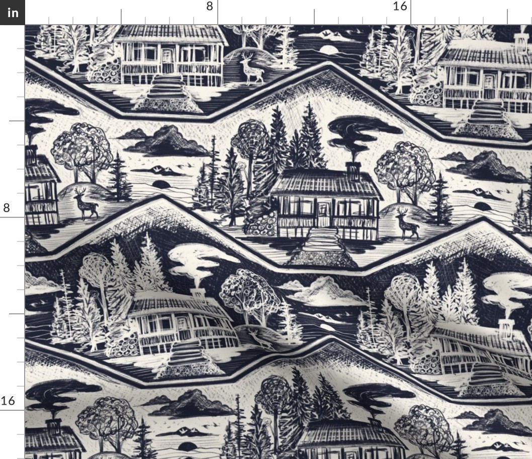 Cozy Cabin Block Print, Midnight & Ivory