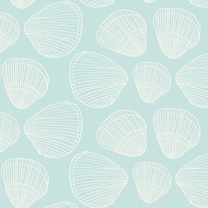 Seashells on light blue