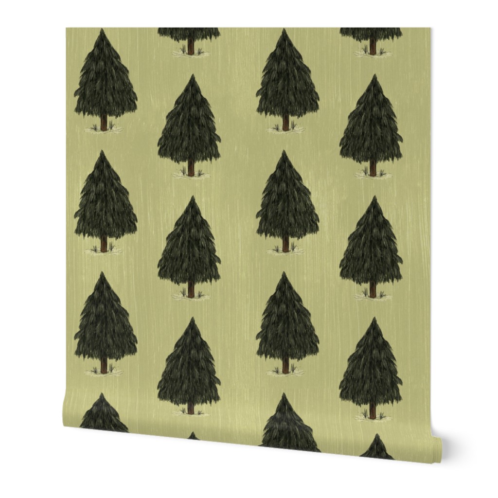 12" Sage Green and Ebony Pine Trees in Winter - Vintage Style