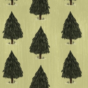 12" Sage Green and Ebony Pine Trees in Winter - Vintage Style