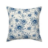Nimbus hand drawn Floral | Patriot Blue | non directional |12 inch