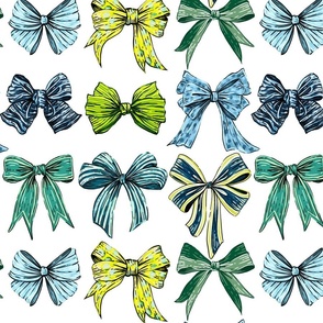 Vintage Ribbons (Blue-Green Shades) White BG