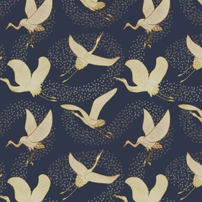 Flight of the Cranes // Gold and Ivory on Dark Blue