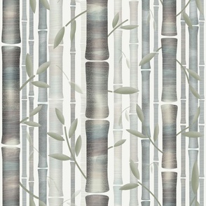 Bamboo Forest // Grays and Tans on Ivory Background