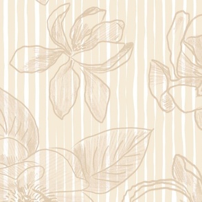 Faded floral on taupe wobbly stripe